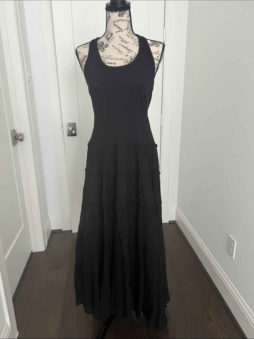 NWOT Black Racerback Tiered Maxi Dress